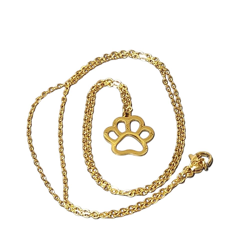 New Gold Paw Print Charm Necklace Dog Cat Pet - Picture 2 of 5